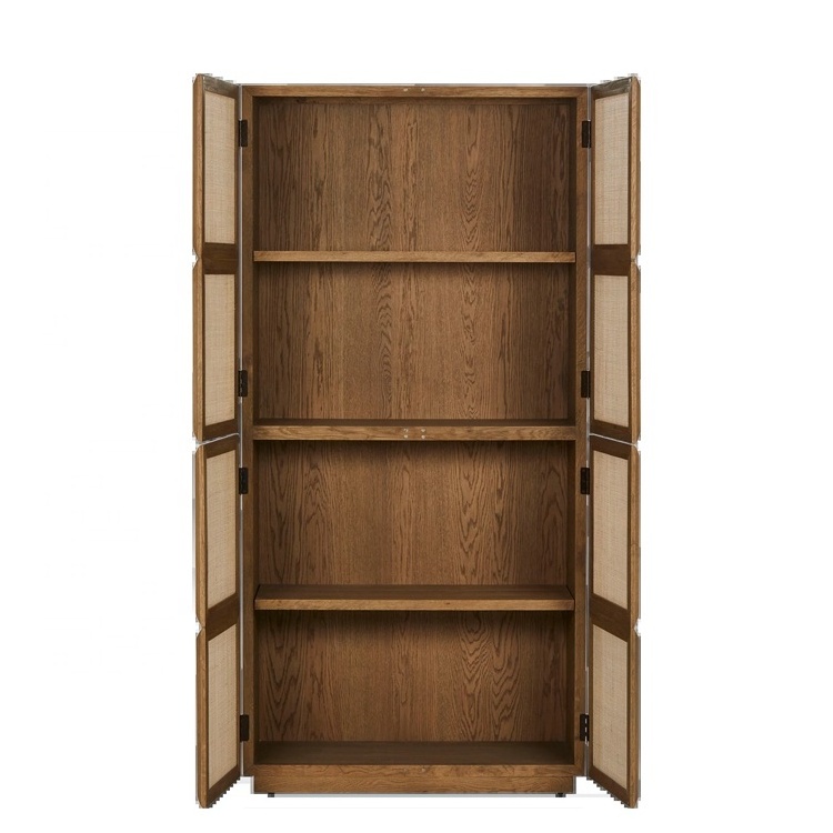 Modern Wood Rattan Storage Cabinet.