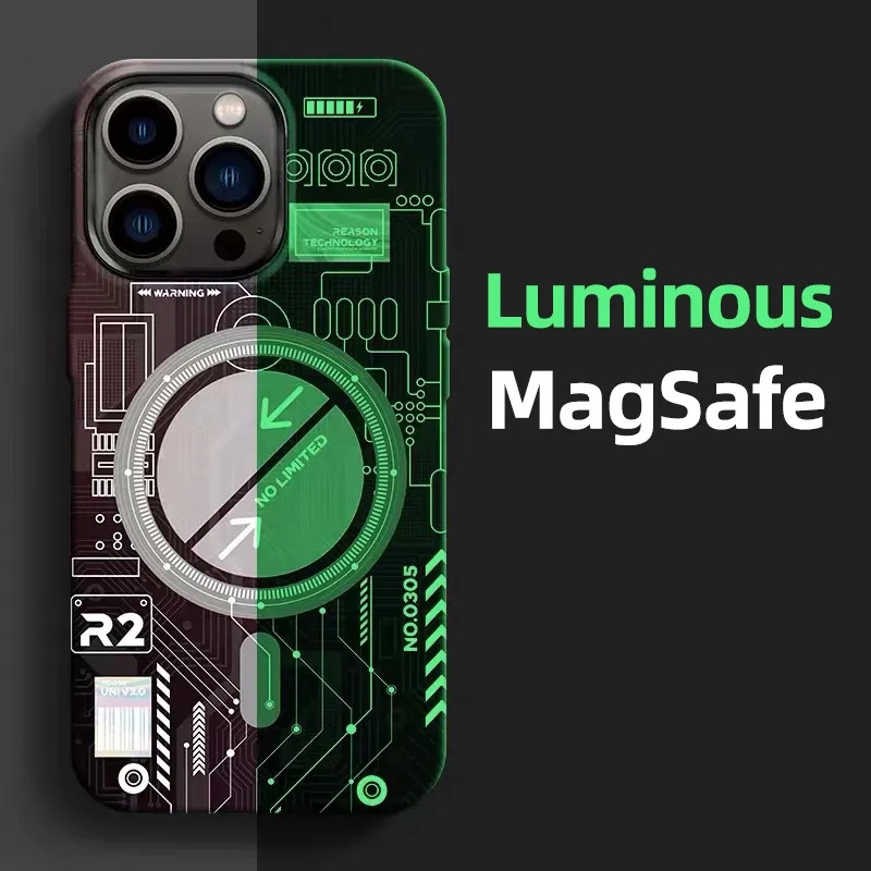 Luxury Luminous Magnetic  Wireless Charging Phone Case For iPhone 15 14 13 Pro Max Fluorescent Hard Cellphone Cover Funda