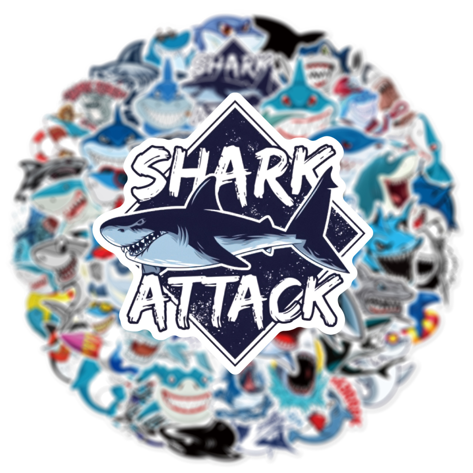 50pcs Waterproof Vinyl Ocean Shark Sticker Cute Sea Animal Decals 50 Pieces Shark Stickers for Water Bottle Laptop Computer