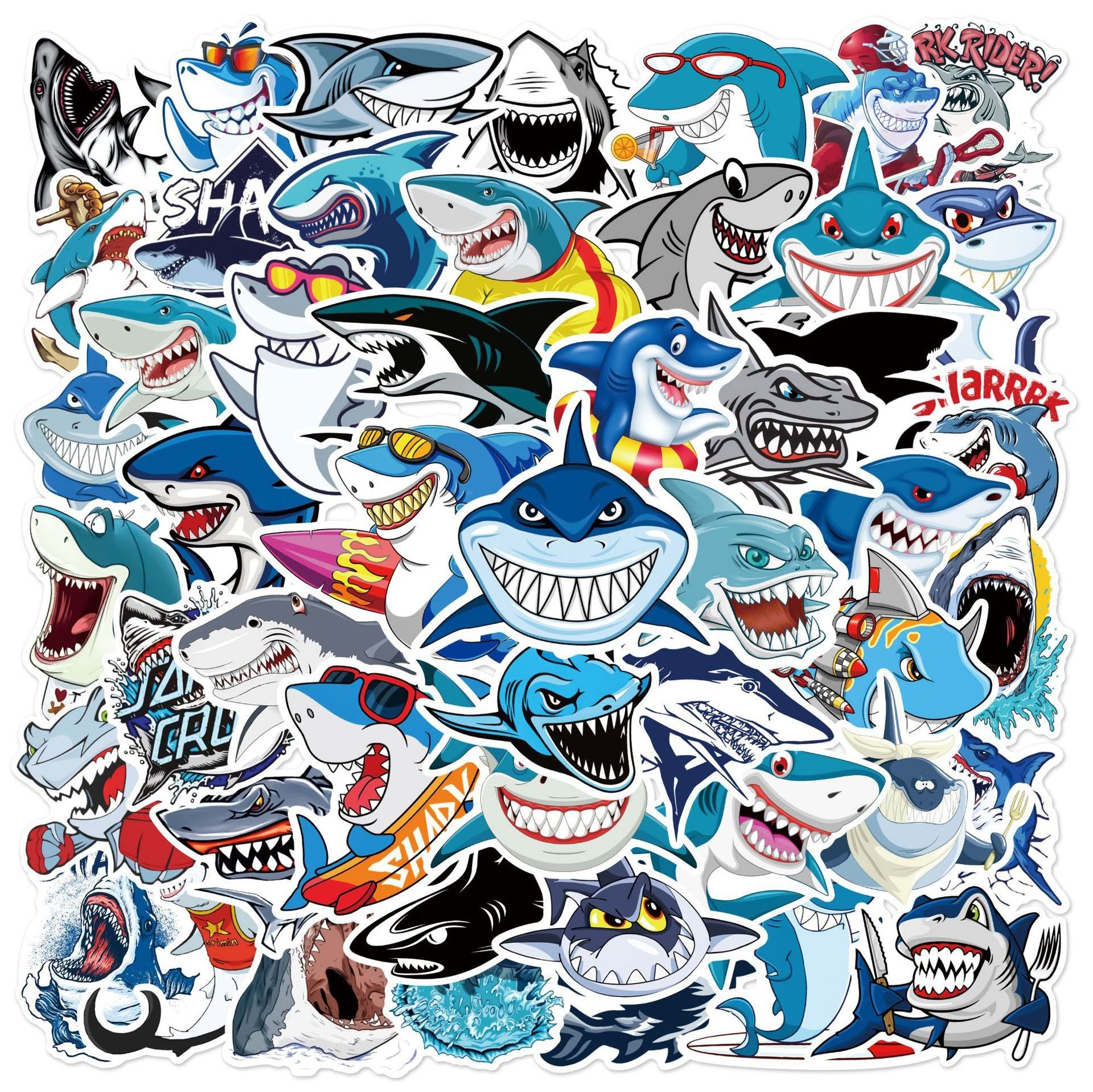 50pcs Waterproof Vinyl Ocean Shark Sticker Cute Sea Animal Decals 50 Pieces Shark Stickers for Water Bottle Laptop Computer