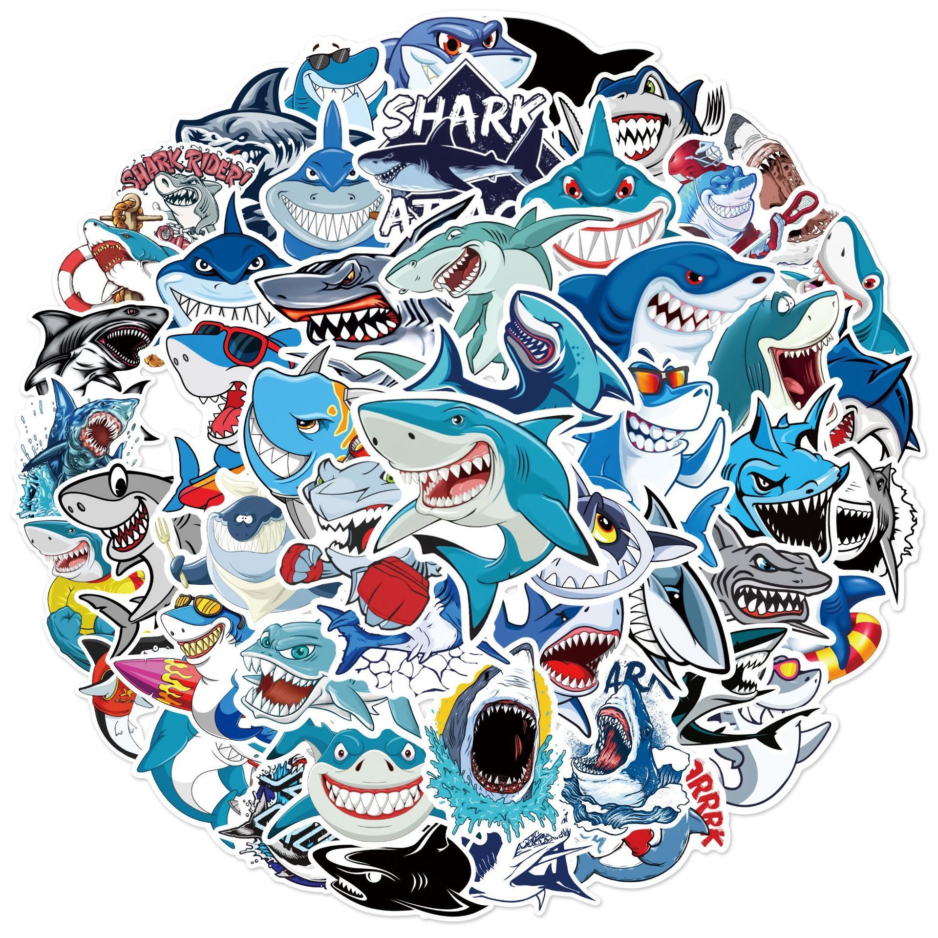 50pcs Waterproof Vinyl Ocean Shark Sticker Cute Sea Animal Decals 50 Pieces Shark Stickers for Water Bottle Laptop Computer