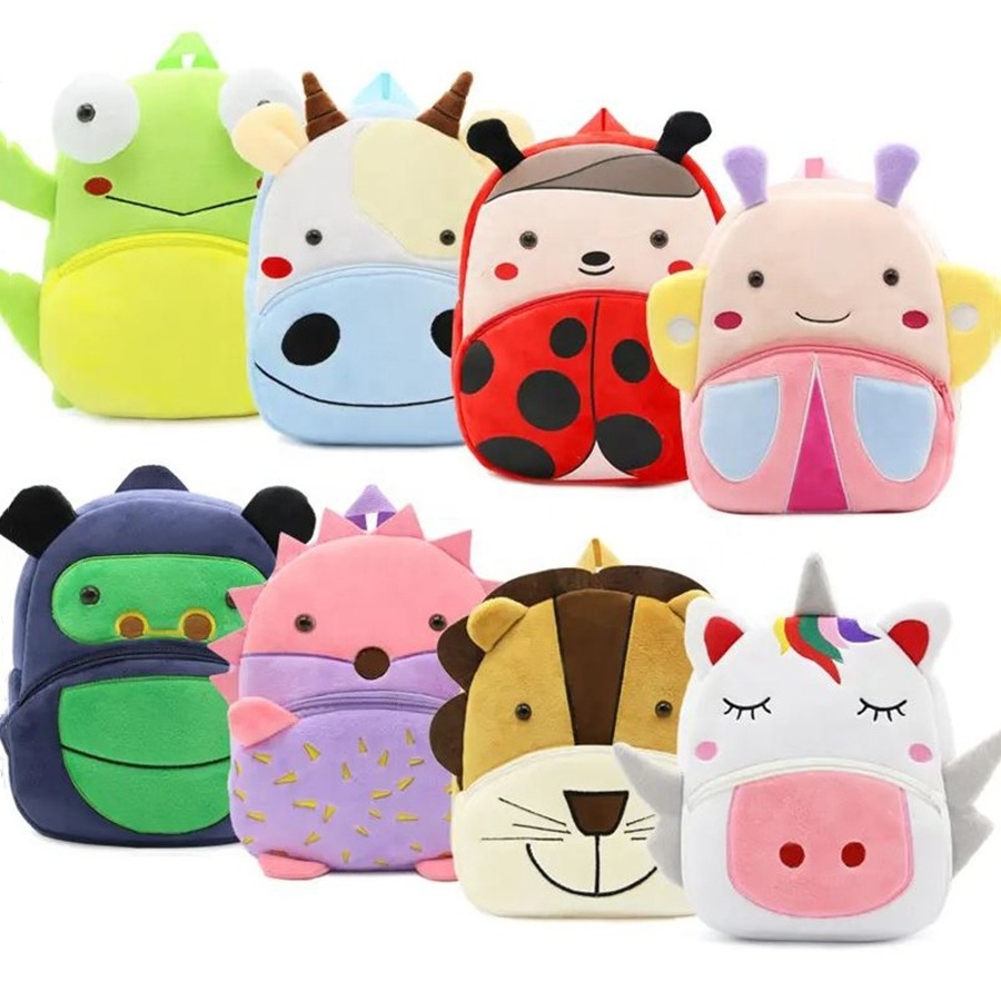 wholesale kawaii stuffed soft plush animal 3d children girls boys backpack kindergarten school bags for kids