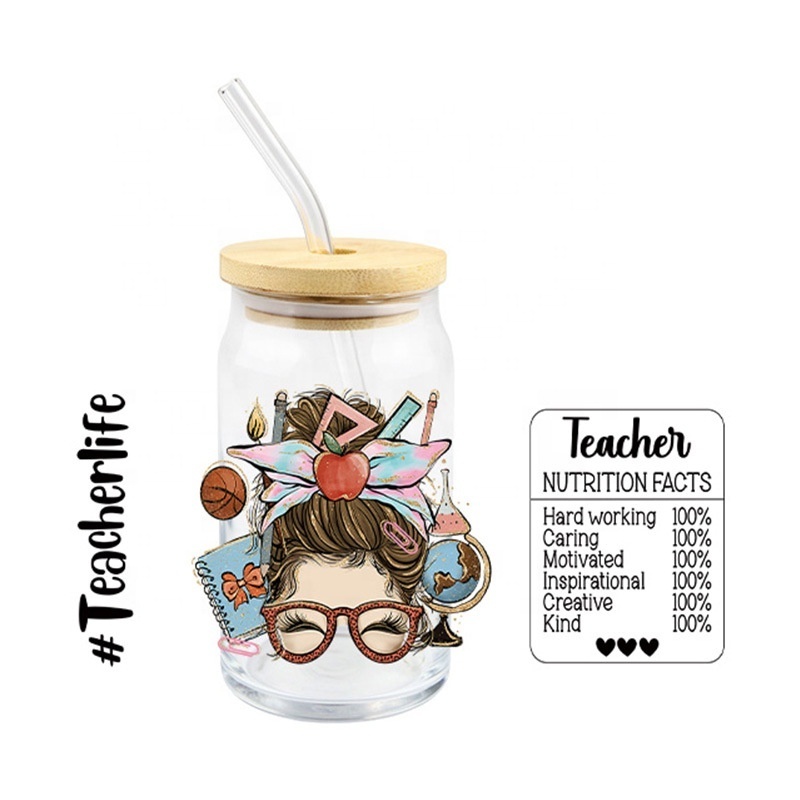 Teachers day gift mug tumbler sticker 16oz 40oz ready to ship uv dtf cup wraps transfers teacher life with  transparent back