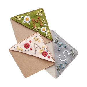 26 Letters Embroidered Corner Bookmark Felt Fabric Triangle Page Cross Stitched Corner Handmade Flower Embroidery Bookmark