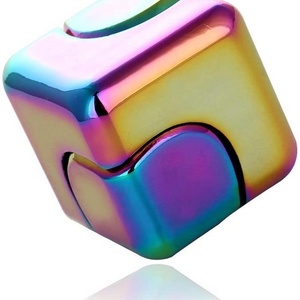 Fidget Toys 4-in-1 Spinning Metallic Focus Cube Finger Top Desktop Stress Relieve Toys Cube Spinner