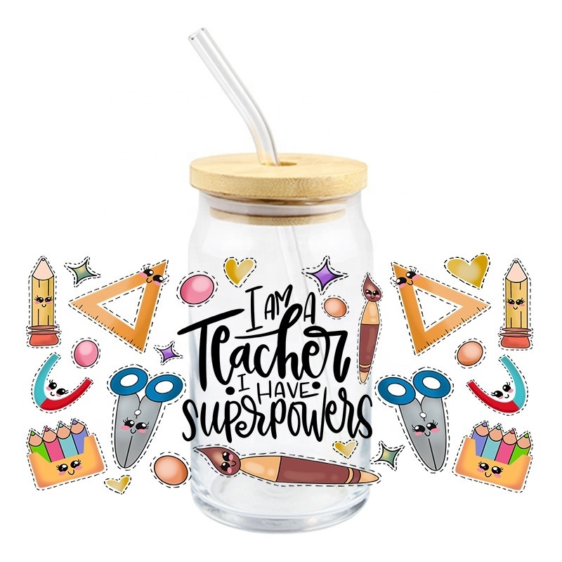 Teachers day gift mug tumbler sticker 16oz 40oz ready to ship uv dtf cup wraps transfers teacher life with  transparent back