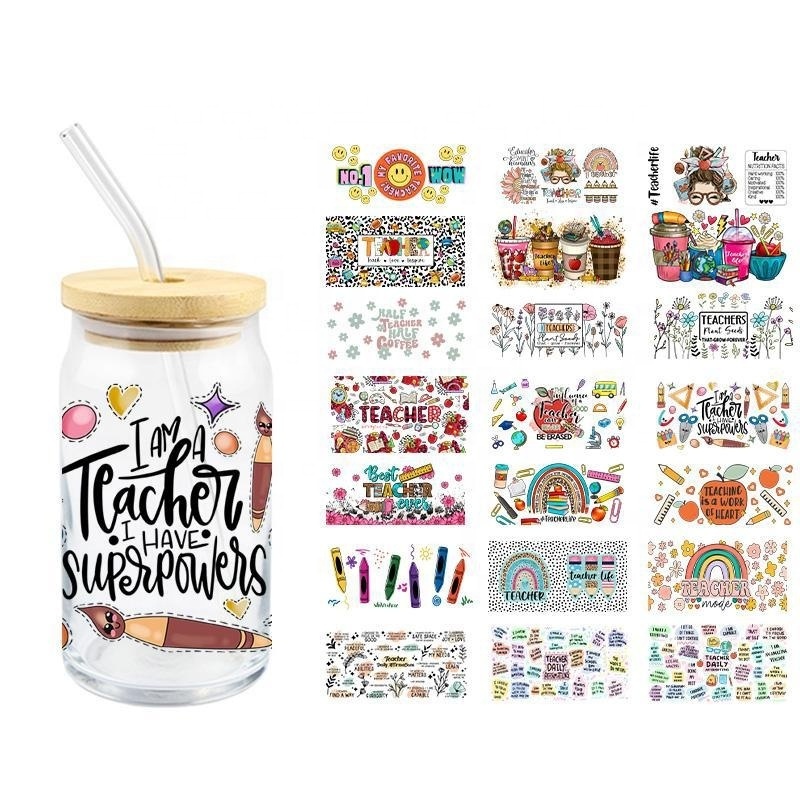 Teachers day gift mug tumbler sticker 16oz 40oz ready to ship uv dtf cup wraps transfers teacher life with  transparent back