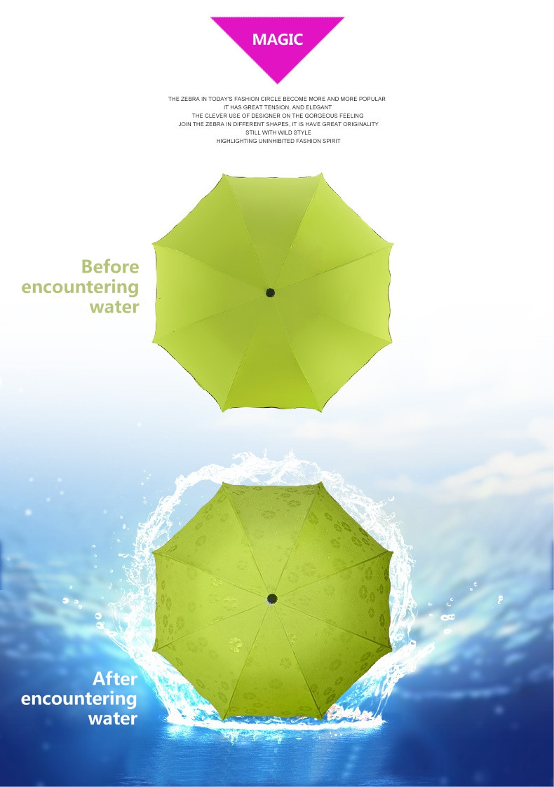 3 Folding Flower Umbrella Design Water Bloom Fancy Sun/Rain Proof Magic Umbrella Color Changing umbrella