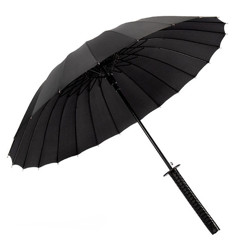 Stylish Black Japanese Samurai Sword Katana Umbrella Sunny & Rainy Long-handle Umbrellas Semi-automatic