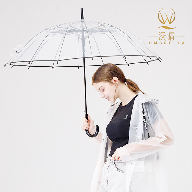 Hot Sale Transparent Umbrella Clear Colorful Manual Open Straight Umbrellas For Rain Umbrella