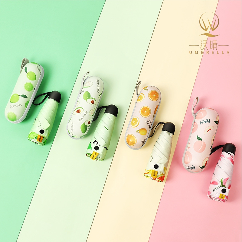 Anti UvMini Capsule Cute Fruit Pattern Umbrella Five-folding Travel Umbrella Folding Pocket Umbrella