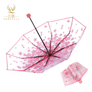 3 Fold Sakura Girls Clear Umbrella Folding Umbrella Print Ads Product manual umbrella