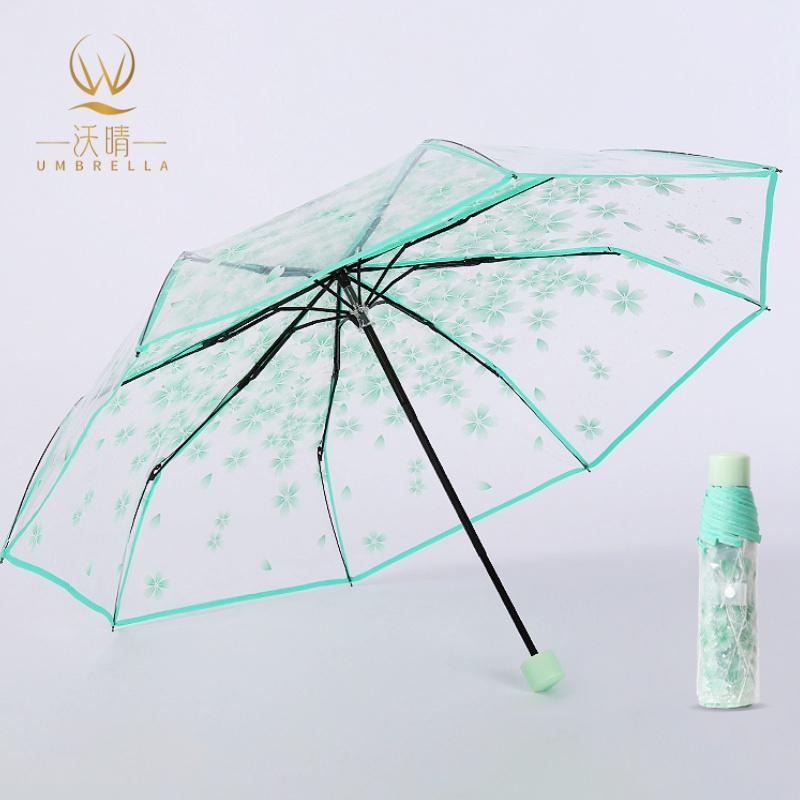 3 Fold Sakura Girls Clear Umbrella Folding Umbrella Print Ads Product manual umbrella