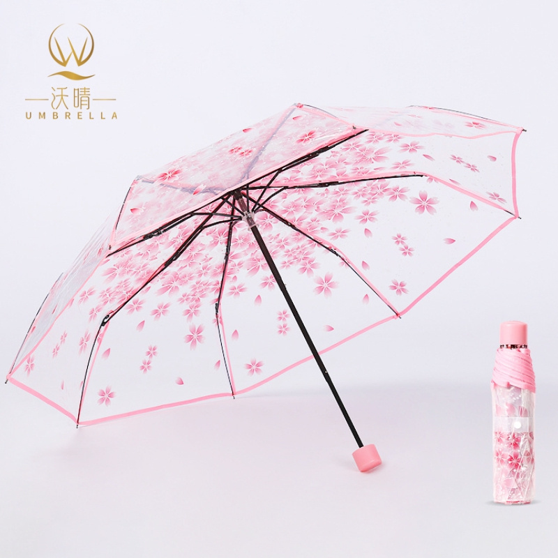 3 Fold Sakura Girls Clear Umbrella Folding Umbrella Print Ads Product manual umbrella