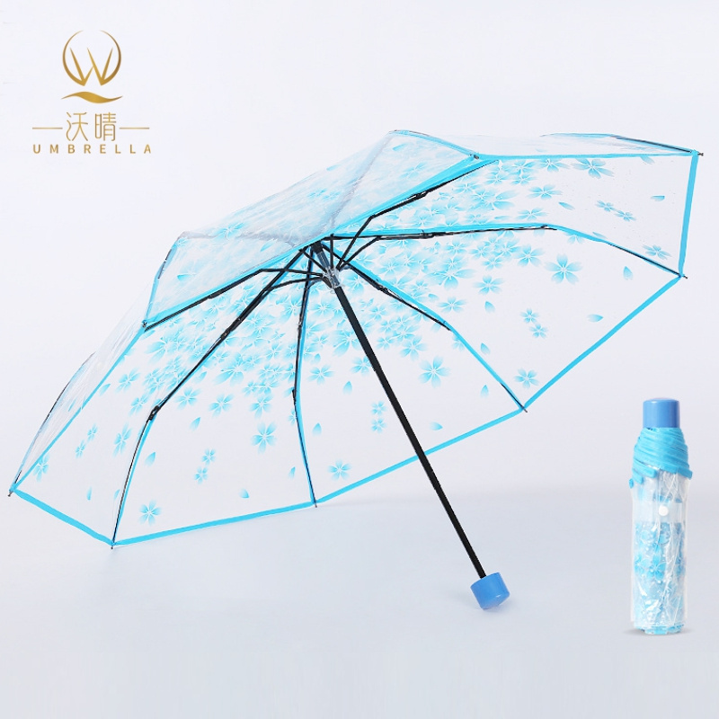 3 Fold Sakura Girls Clear Umbrella Folding Umbrella Print Ads Product manual umbrella