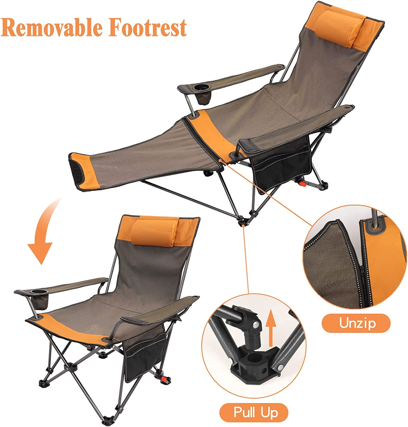 Woqi Lightweight Reclining Lounge Chairs with Pillow Cup Holder and Side Pocket for Outdoor Camping Chair