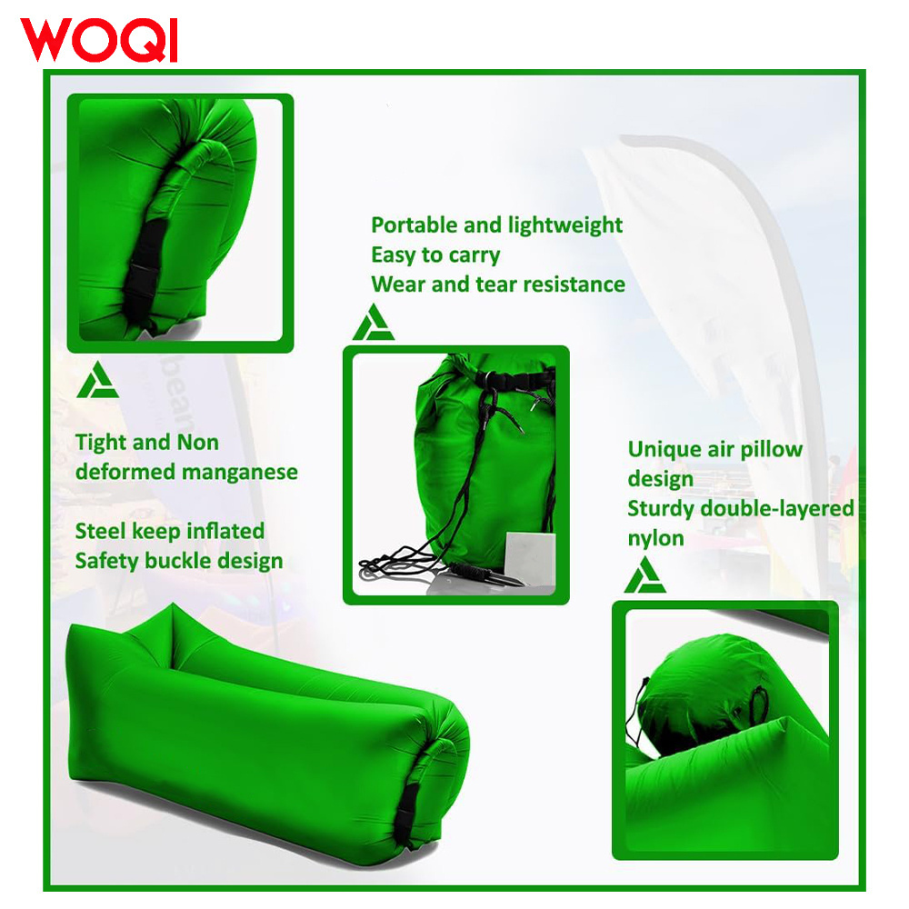 WOQI air sofa inflatable lounge chair beach bed camping chair with pillow suitable for outdoor camping and hiking on the beach