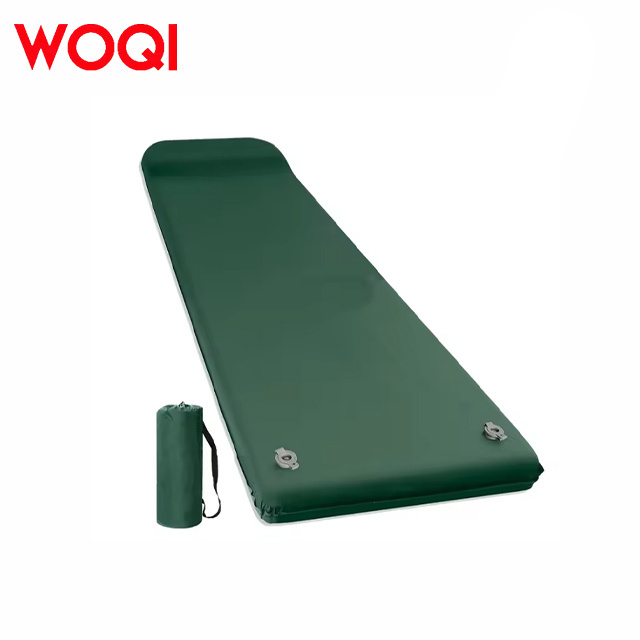 WOQI new camping portable memory foam single and double self inflating mattress with pillow built-in pump