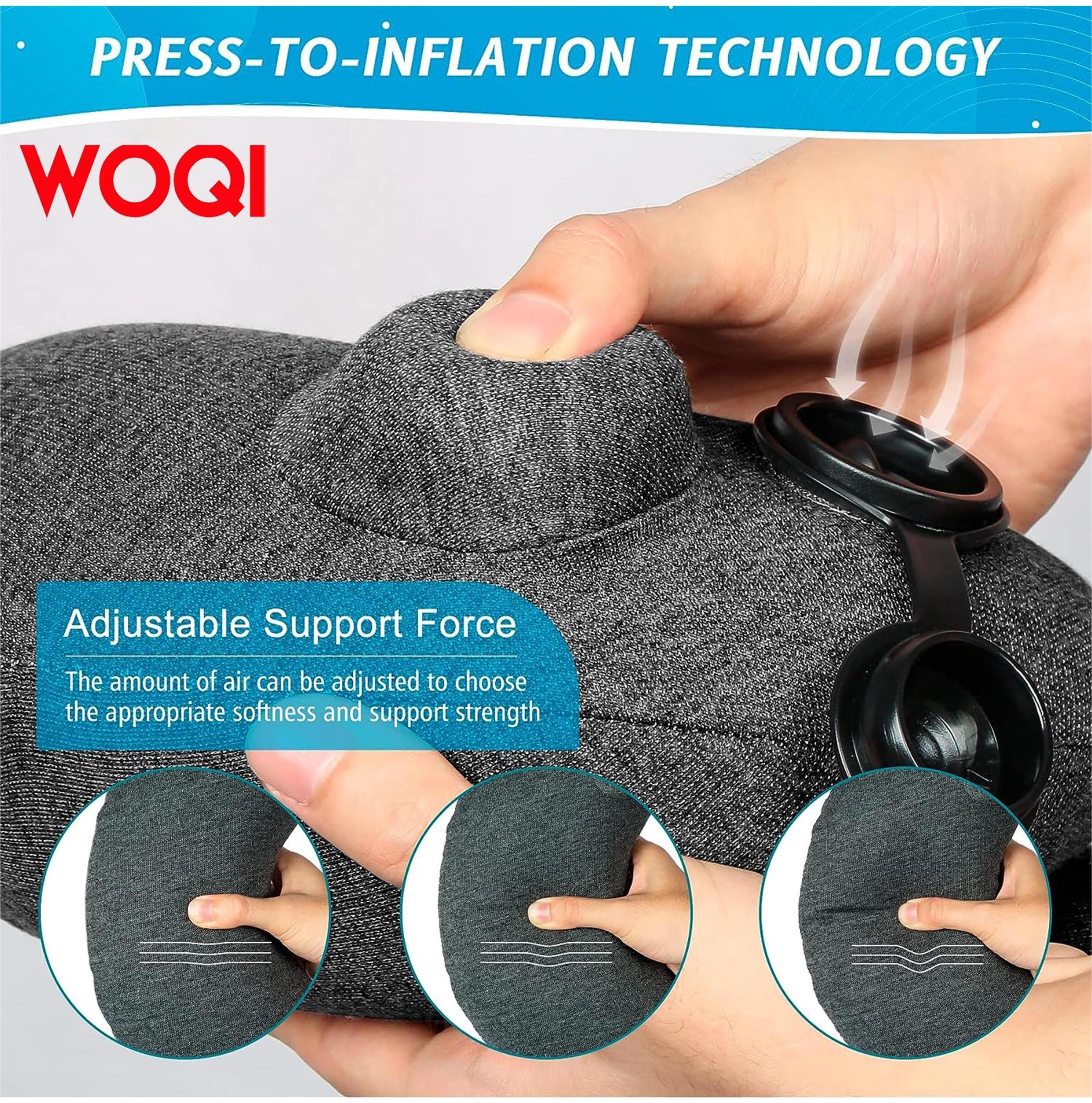 WOQI inflatable neck pillow for travel aircraft, essential for car travel, head and chin support