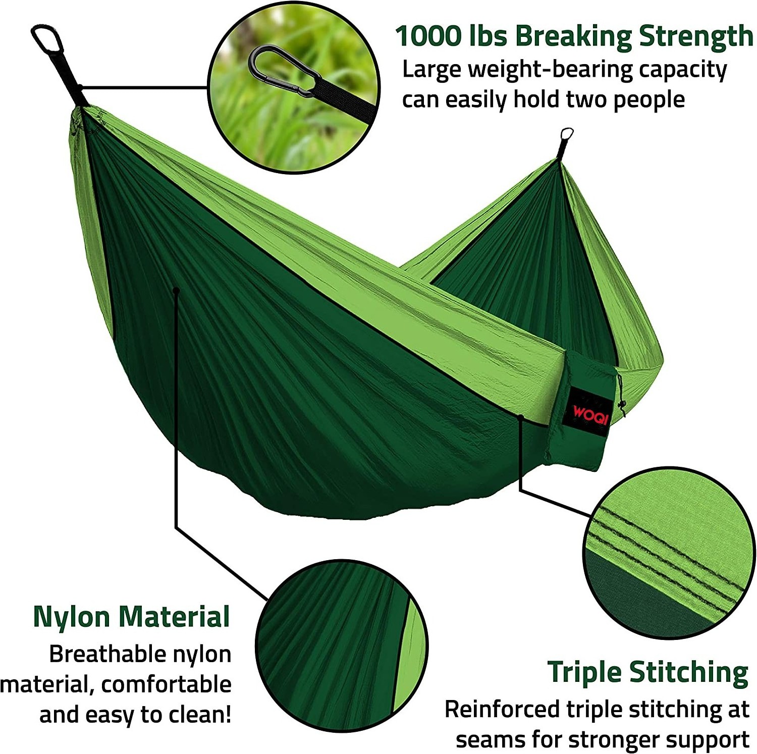 WOQI OEM Promotion Price Quick Dry Hanging Parachute Hammock with Tree Straps Cinch Buckle for Traveling Trekking