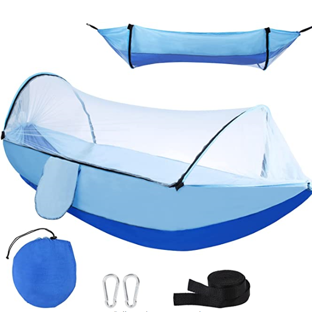 Woqi outdoor autohammock with mosquito net portable camping quick open hammock free standing_hammock