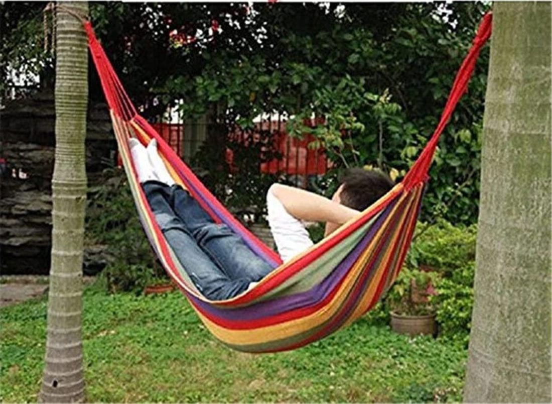 WOQI outdoor best selling camping portable cotton polyester hammock with steel stand for garden,sports,home,travel