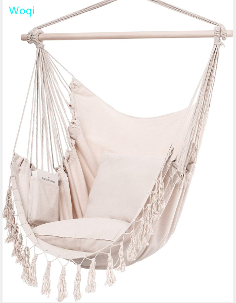 Woqi custom size outdoor indoor lightweight with wood stick hanging cotton rope swing hammock chair