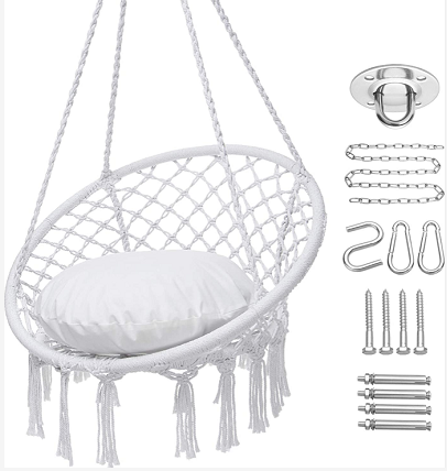 Woqi outdoor  Macrame  white  round shape hammock chair Hanging Chair Hammock Swing For garden, porch