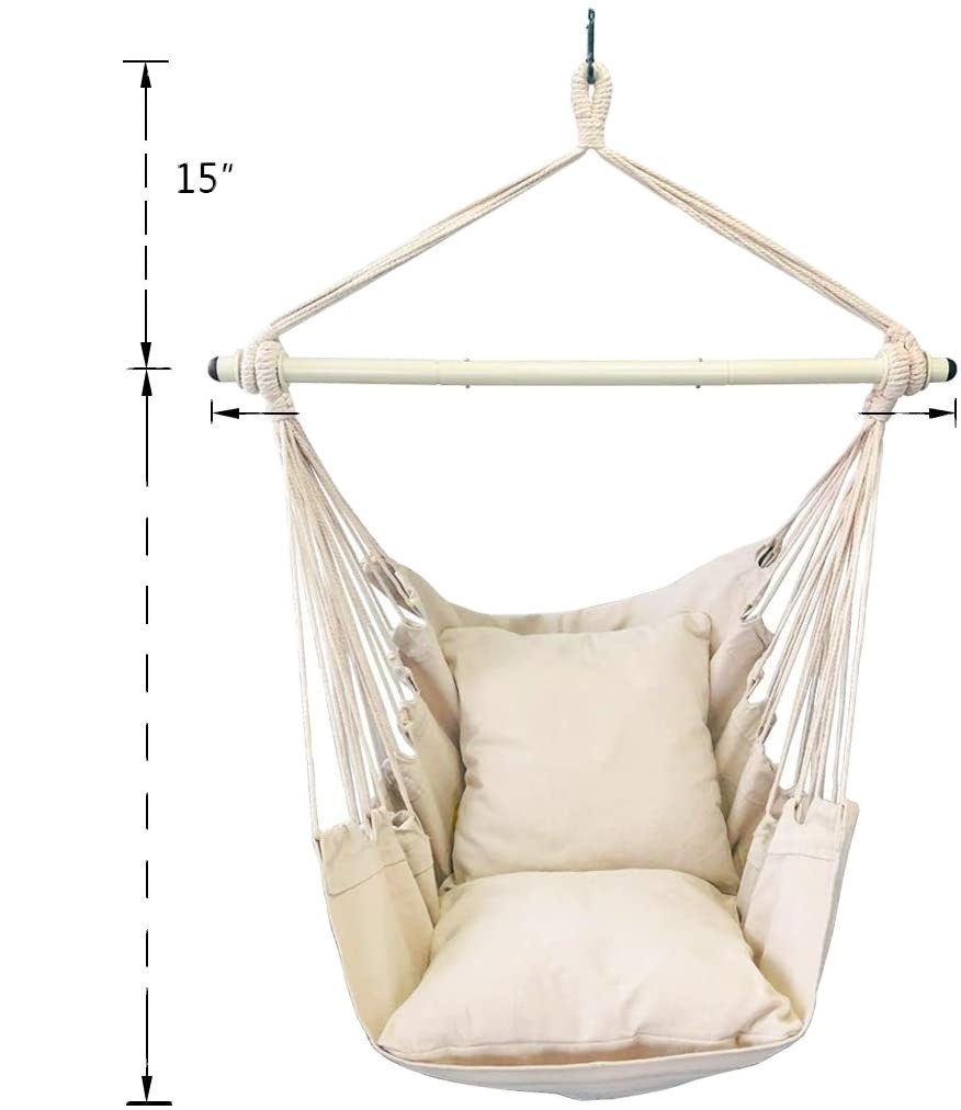 WOQI Outdoor Portable Hanging Macrame Swing Hammock Chair with Pocket Rope Swing Lawn Chair