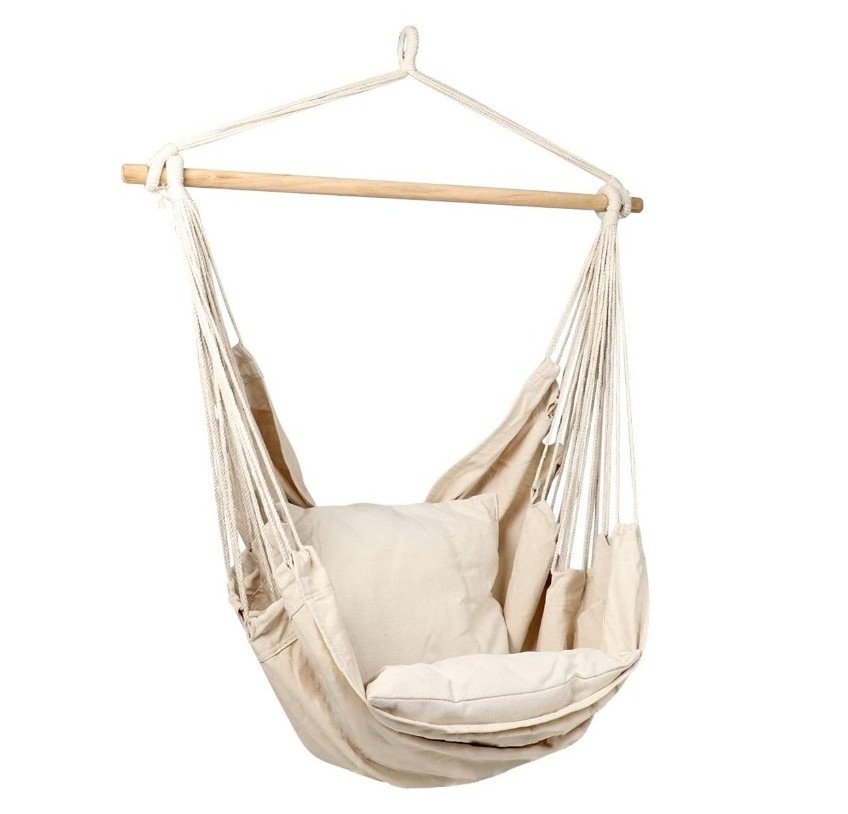 WOQI Outdoor Portable Hanging Macrame Swing Hammock Chair with Pocket Rope Swing Lawn Chair