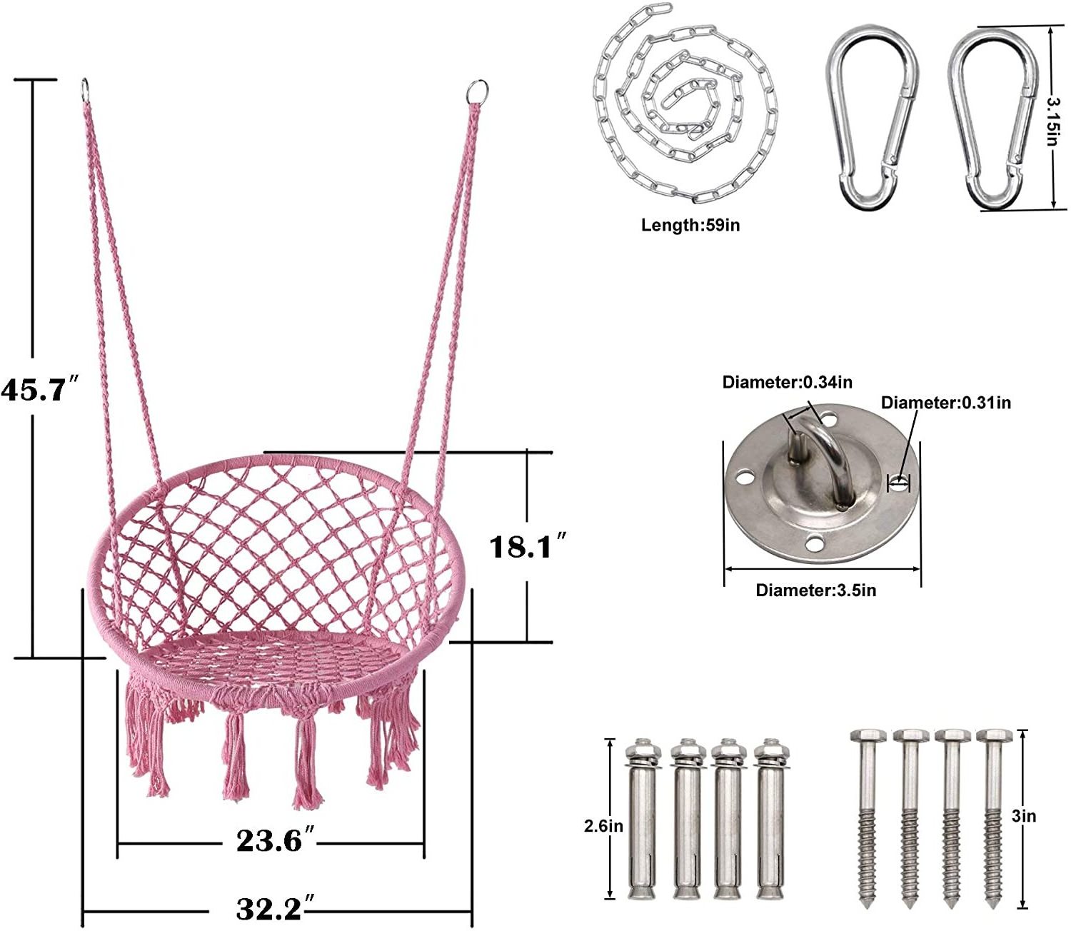 Woqi Hammock Chair with Hanging Kit and Chain,Cotton Rope Macrame Swing High Quality  chair