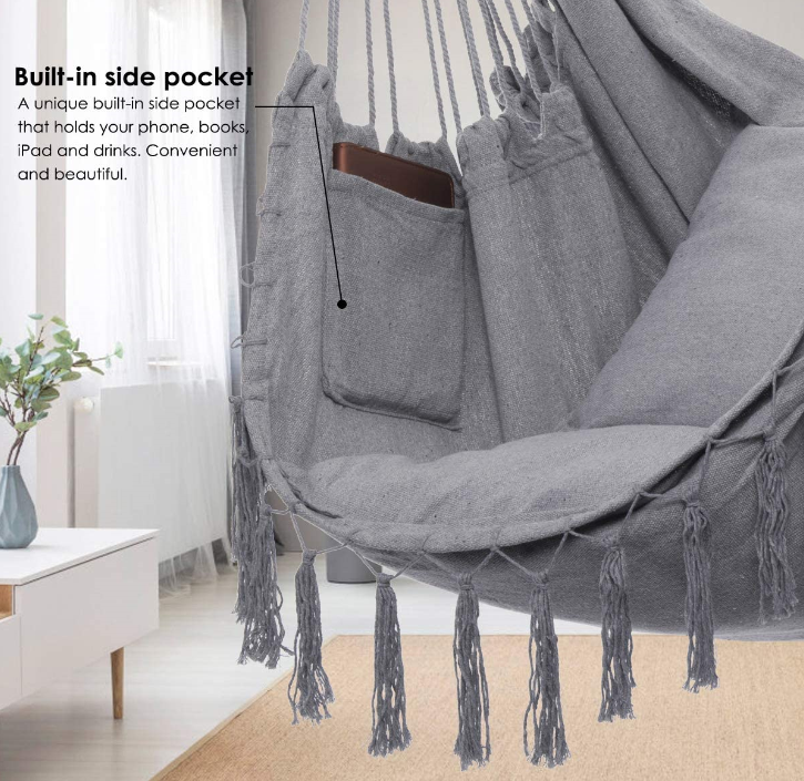 Woqi seller Hanging polyester cotton rope camping with wood bar Travel Furniture swing hammock chair