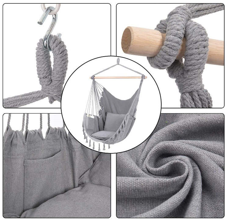 Woqi seller Hanging polyester cotton rope camping with wood bar Travel Furniture swing hammock chair