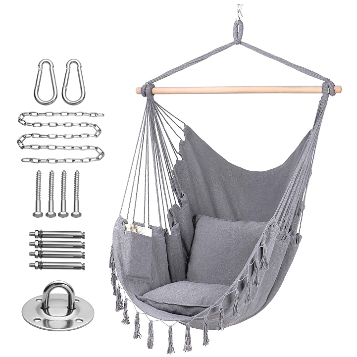 Woqi seller Hanging polyester cotton rope camping with wood bar Travel Furniture swing hammock chair