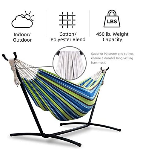 Woqi  Hammock with Stand Portable Double Cotton Hammock  Steel Stand Carrying Bag