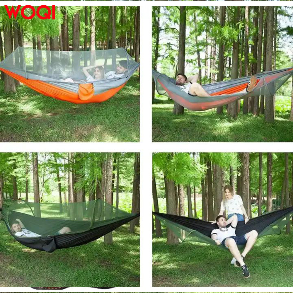 Woqi new design pop up hanging swing hammock with bug net portable  jungle hammock chair for camping