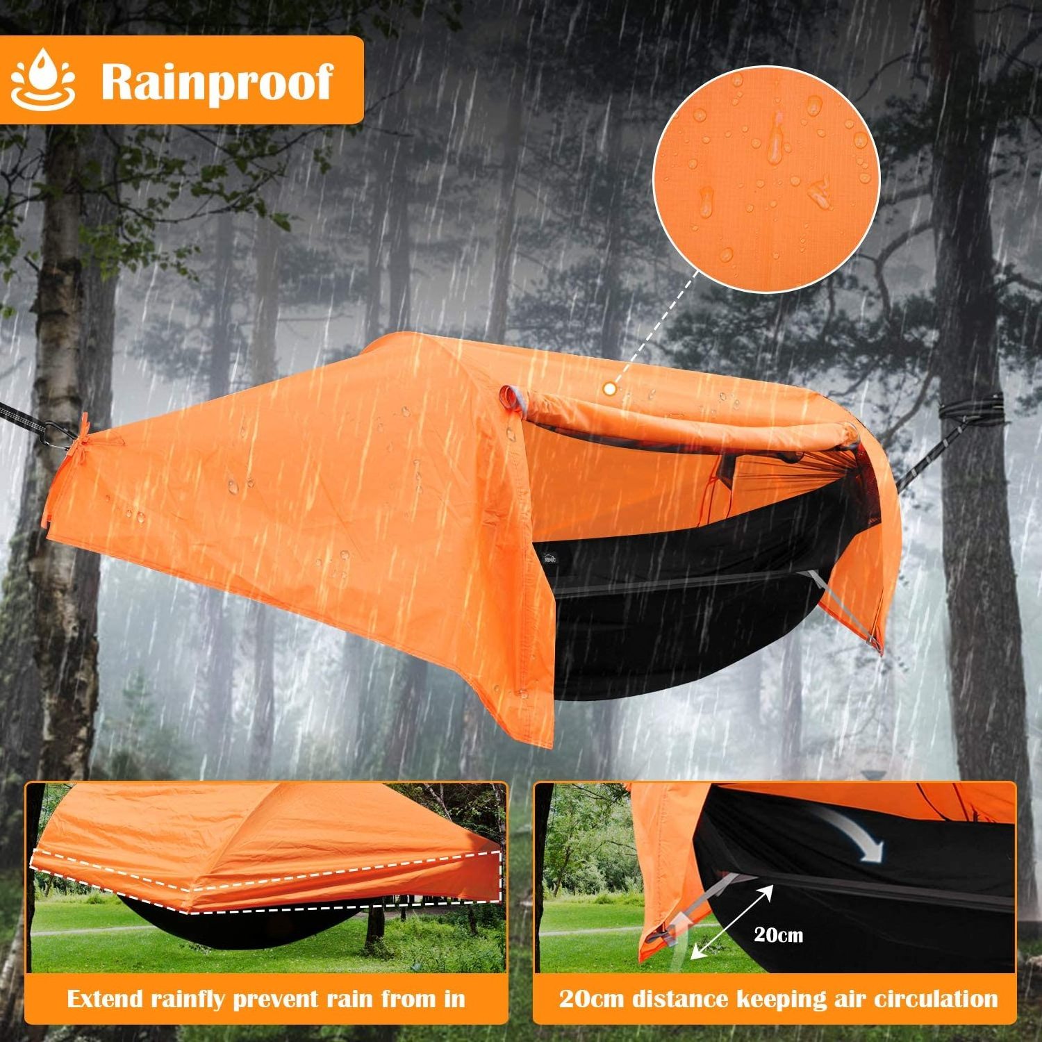 WOQI Summer outdoor leisure activities hammocks  with mosquito net and rainfly cover