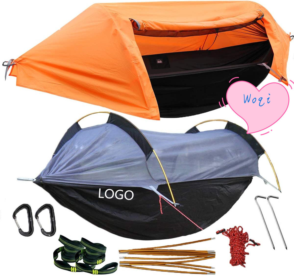 WOQI Summer outdoor leisure activities hammocks  with mosquito net and rainfly cover