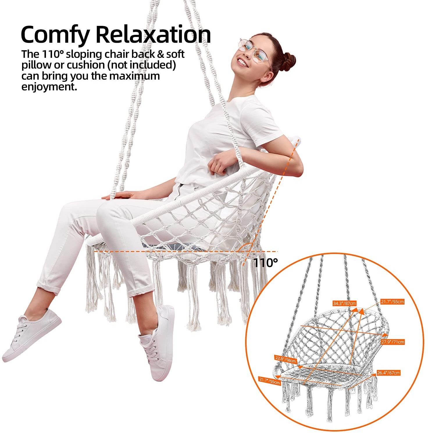 WOQI macrame hammock chair boho hammock chair indoor outdoor swing thick canvas sleeping chair