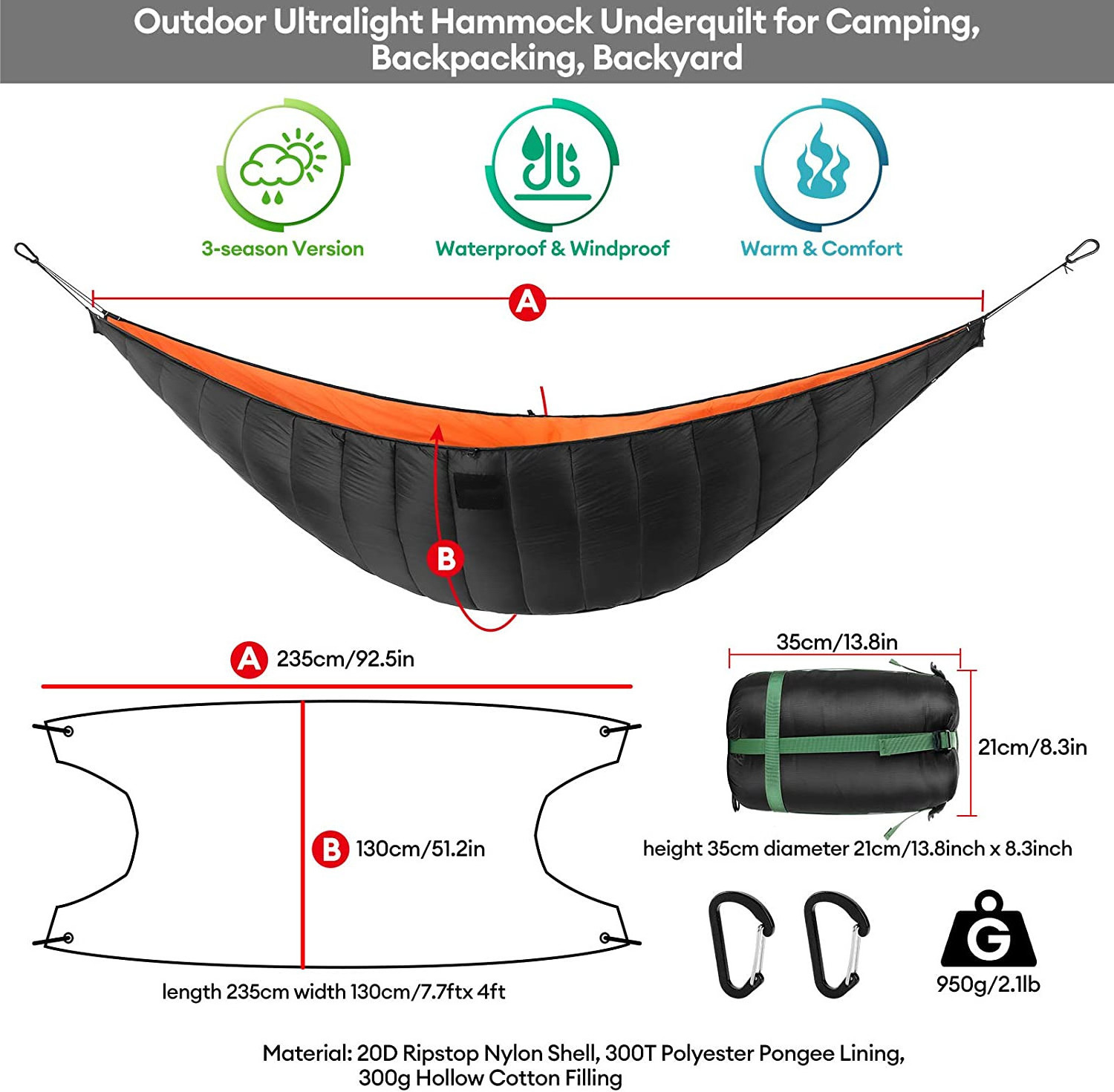 WQ Under Quilt Winter Hammock Underquilt Outdoor Camping Ultralight Underquilt Keep Your Warmer Portable Quilt for Hammock