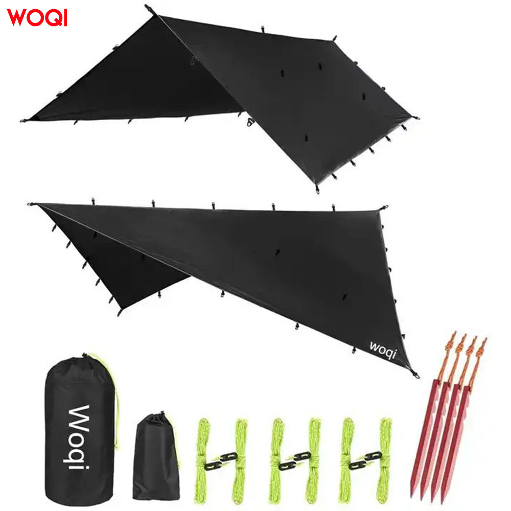 Woqi 410*410cm Ultralight Waterproof Tent Outdoor Family Portable 3-4 Person Camping Hammock Rain Fly Tarp