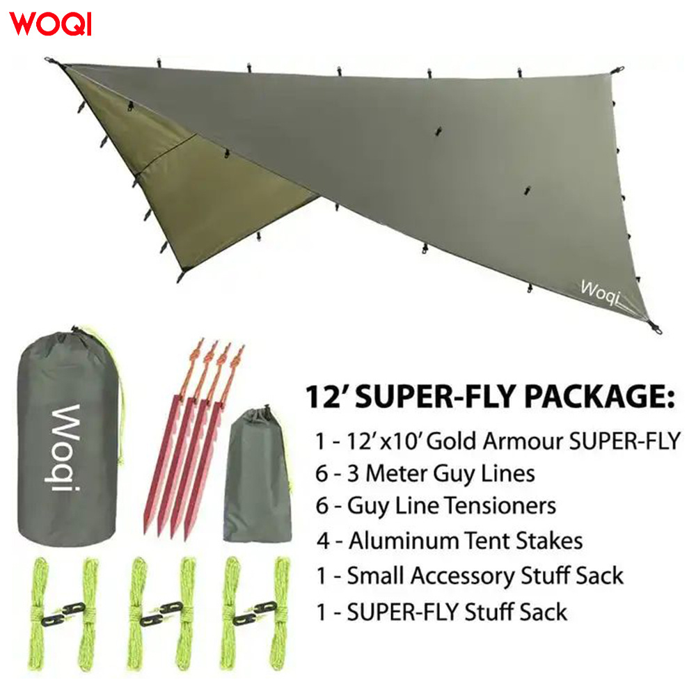 Woqi 410*410cm Ultralight Waterproof Tent Outdoor Family Portable 3-4 Person Camping Hammock Rain Fly Tarp