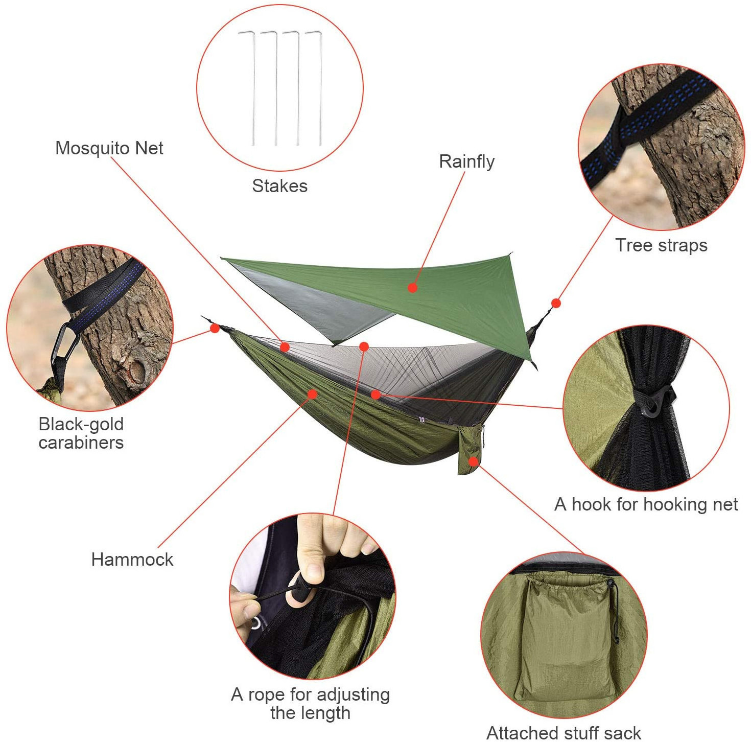 Woqi Hiking Rain Fly Camping Tarp Tent  Hammock with Mosquito Net Waterproof Tent Shelter Canopy