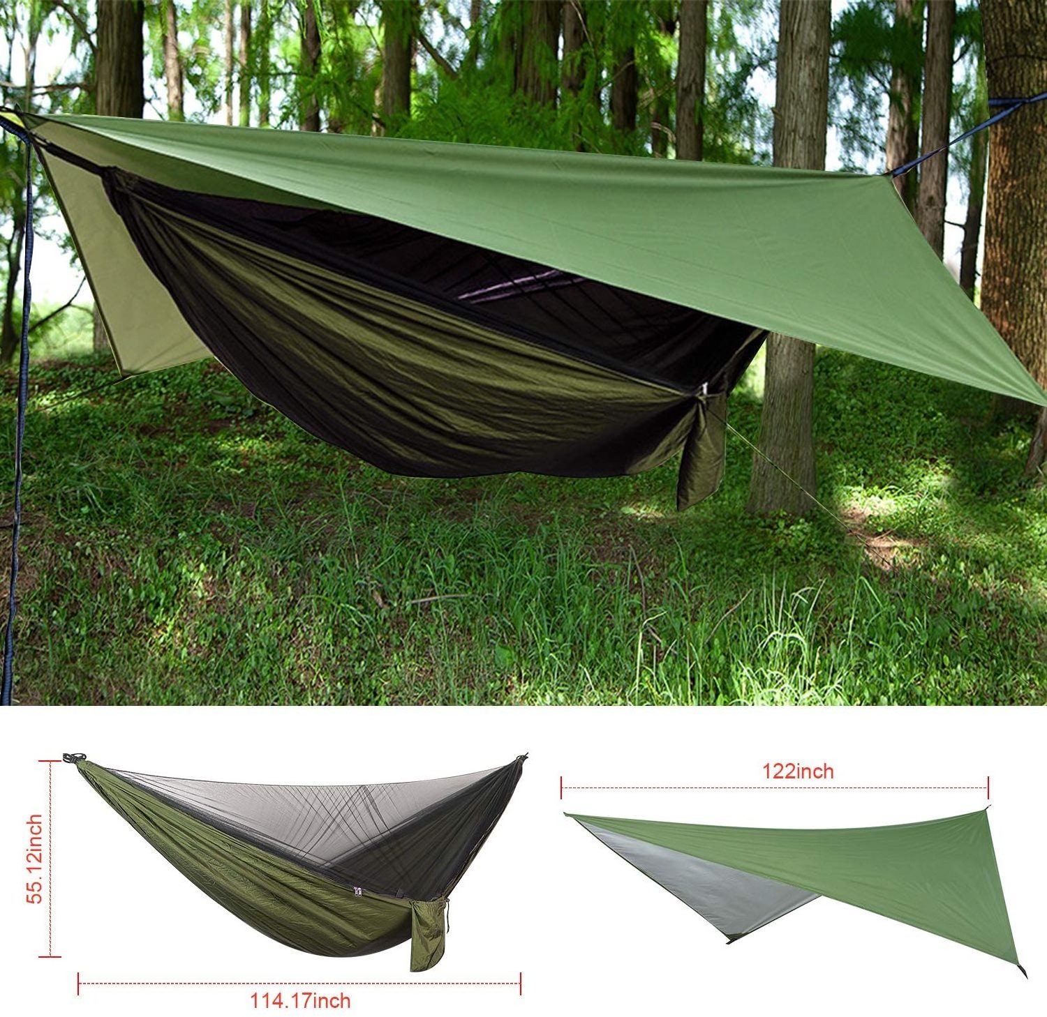 Woqi Hiking Rain Fly Camping Tarp Tent  Hammock with Mosquito Net Waterproof Tent Shelter Canopy