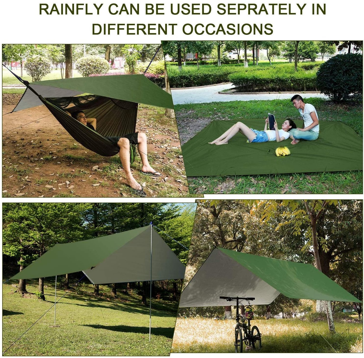 Woqi Hiking Rain Fly Camping Tarp Tent  Hammock with Mosquito Net Waterproof Tent Shelter Canopy