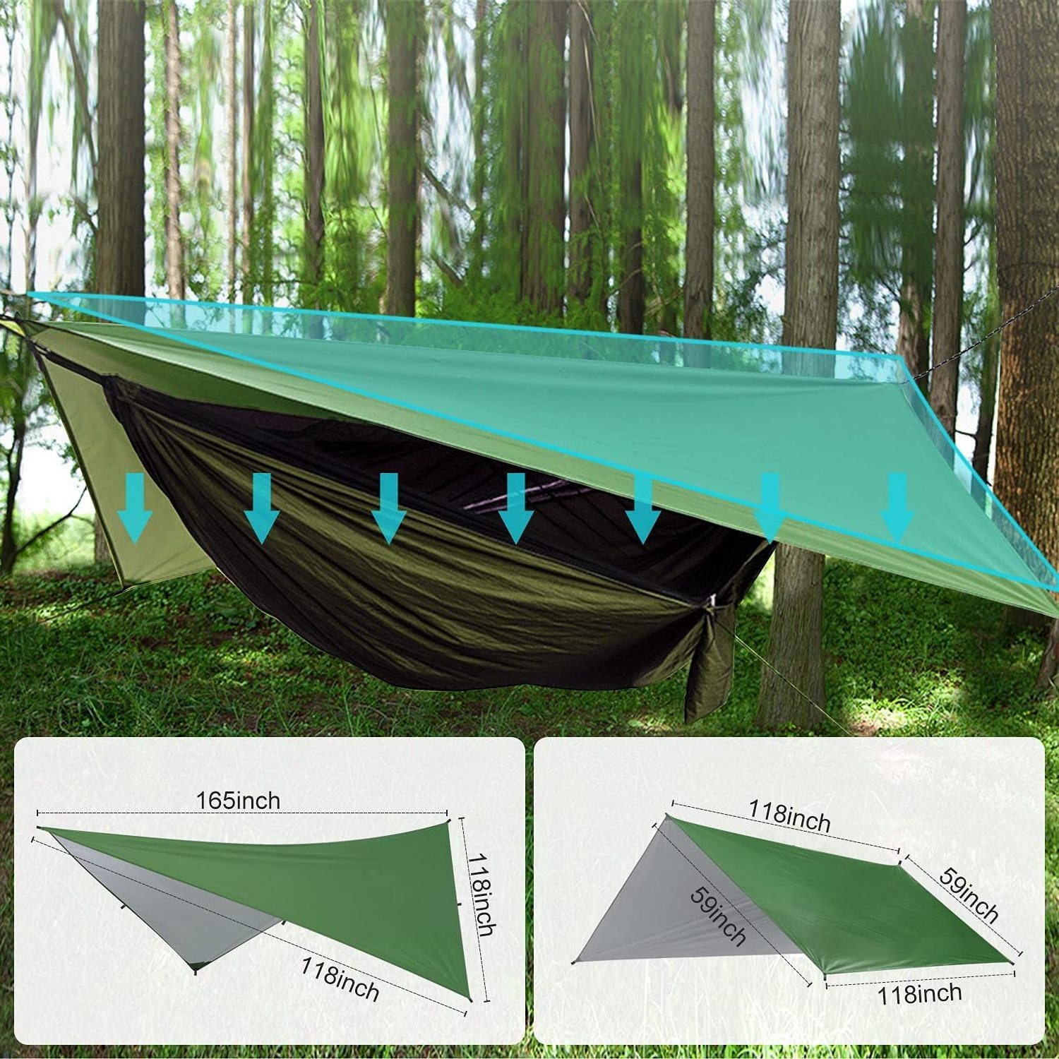 Woqi waterproof flysheet sun shade canopy outdoor shelter survival hammock rain fly camping tent tarp