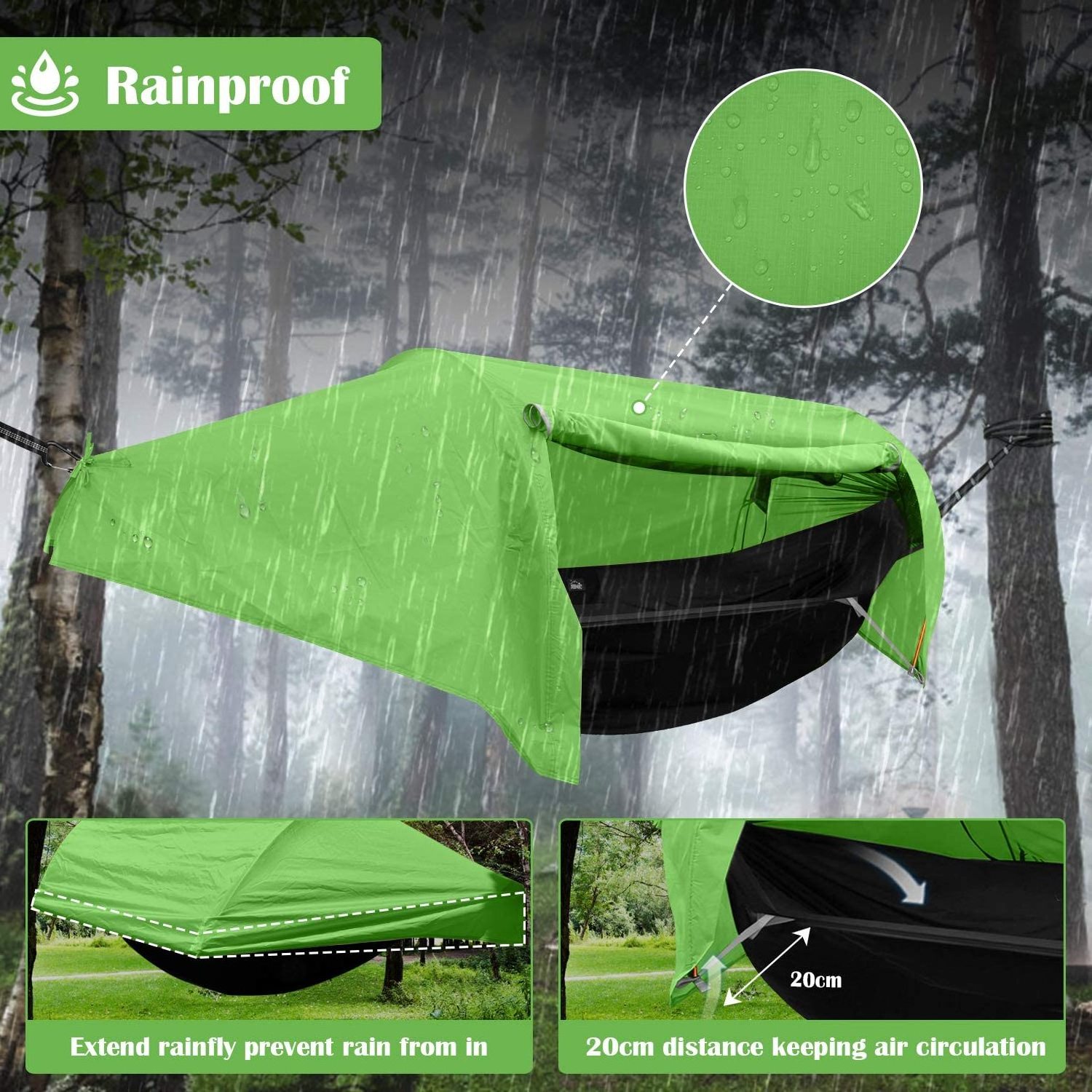 Woqi Camping Hammock with Mosquito Bug Net and Rainfly Cover