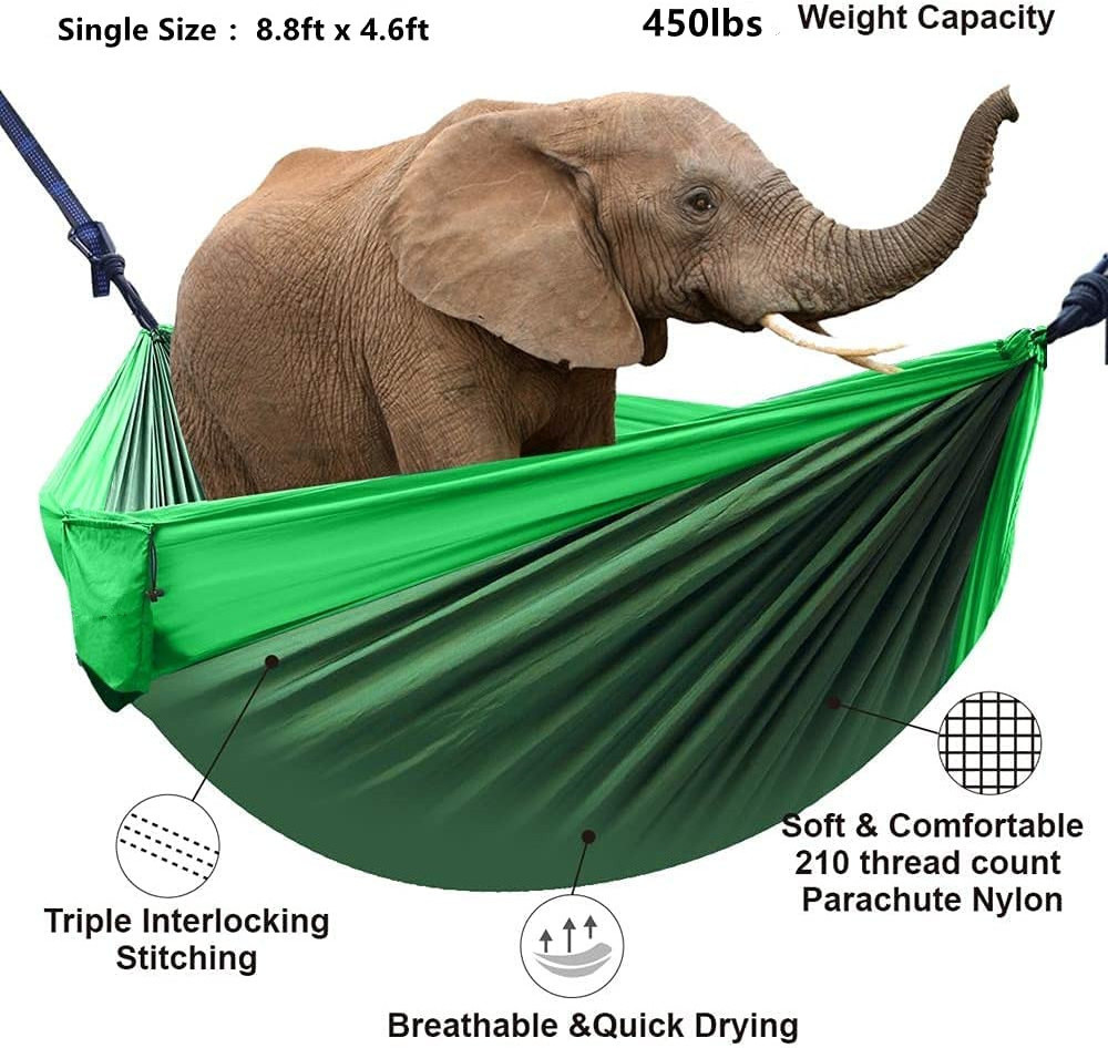 Woqi 210T nylon outdoor heavy duty 2 person portable hammock bed outdoor with carry bag ropes