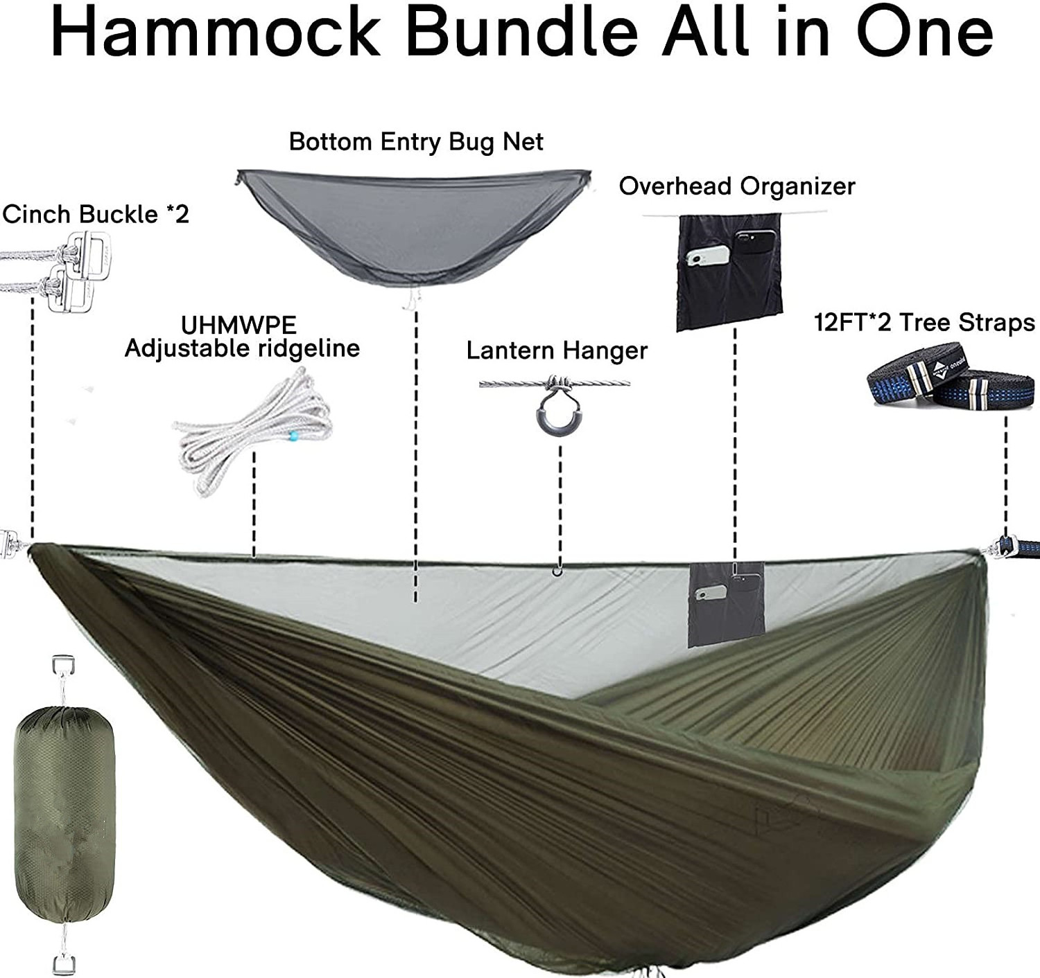 Woqi Mosquito Free Camping and Outdoor Hammocks Tent Lightweight Ripstop hammock with bug net