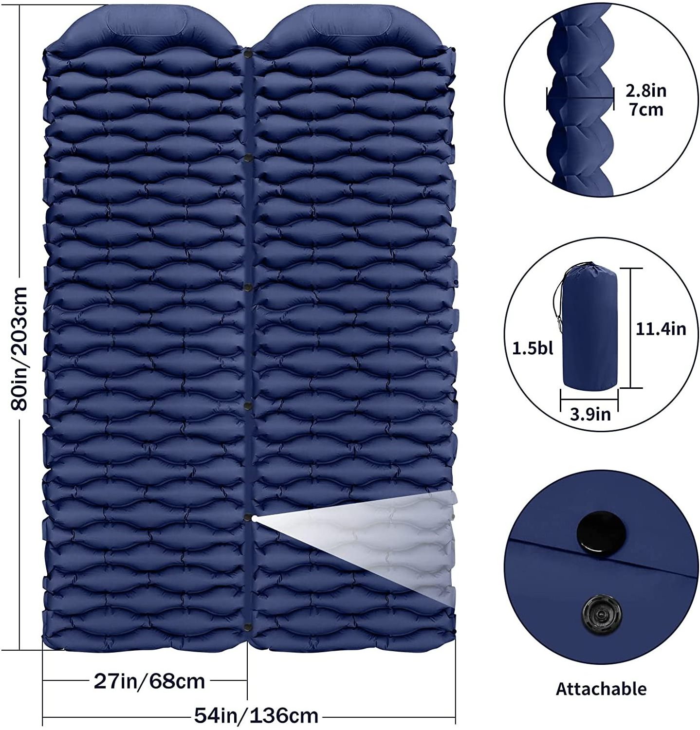 Woqi Backpacking Compact Ultralight Sleeping Air Pad Insulated Camping Mat Sleeping Pad With Pillow